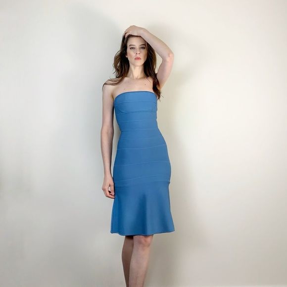 NWT Herve Leger bandage dress. Designer strapless blue dress. Xxs - Picture 2 of 8
